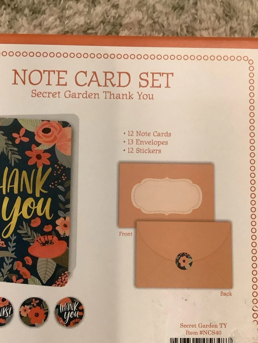 Thank You Boxed Floral Note Cards & Sticker Set of 12 NWT OCS Designs